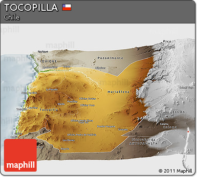 Physical Panoramic Map of TOCOPILLA, semi-desaturated