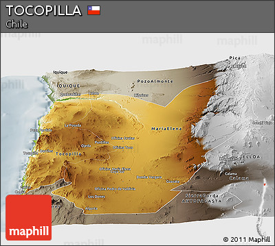 Physical Panoramic Map of TOCOPILLA, semi-desaturated