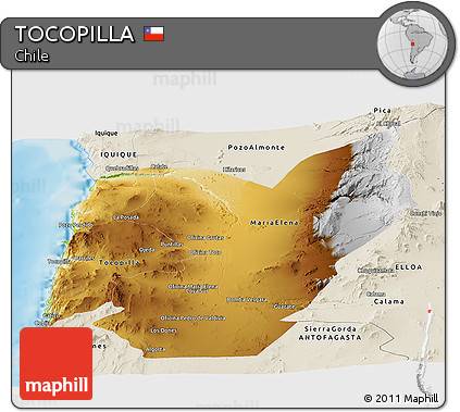 Physical Panoramic Map of TOCOPILLA, shaded relief outside