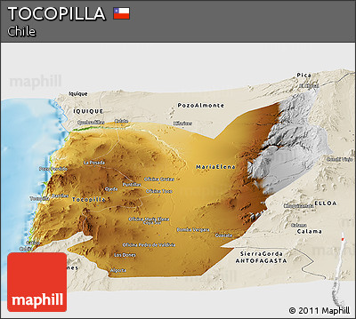 Physical Panoramic Map of TOCOPILLA, shaded relief outside