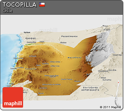 Physical Panoramic Map of TOCOPILLA, shaded relief outside