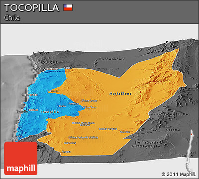 Political Panoramic Map of TOCOPILLA, darken, desaturated