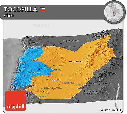 Political Panoramic Map of TOCOPILLA, darken, desaturated