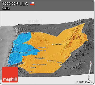 Political Panoramic Map of TOCOPILLA, darken, desaturated