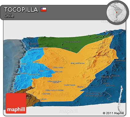 Political Panoramic Map of TOCOPILLA, darken