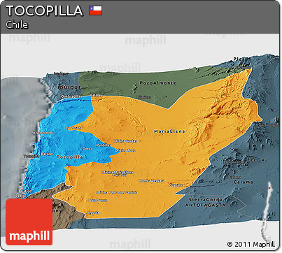 Political Panoramic Map of TOCOPILLA, darken, semi-desaturated