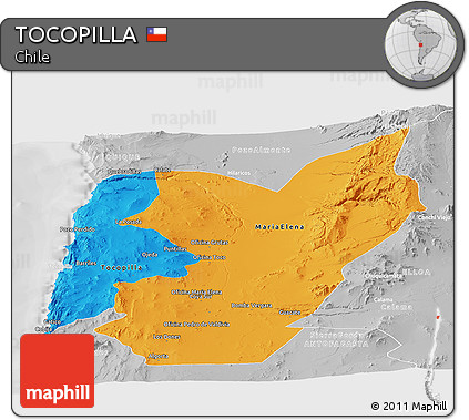 Political Panoramic Map of TOCOPILLA, lighten, desaturated