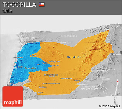 Political Panoramic Map of TOCOPILLA, lighten, desaturated