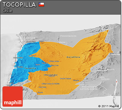 Political Panoramic Map of TOCOPILLA, lighten, desaturated