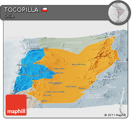 Political Panoramic Map of TOCOPILLA, lighten, semi-desaturated