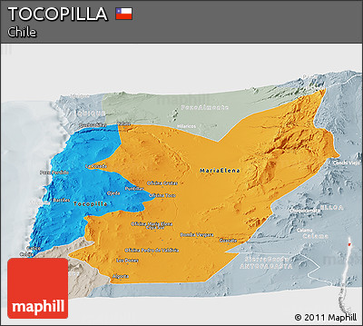 Political Panoramic Map of TOCOPILLA, lighten, semi-desaturated