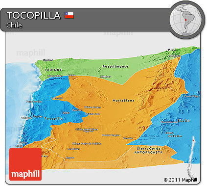 Political Panoramic Map of TOCOPILLA, political shades outside