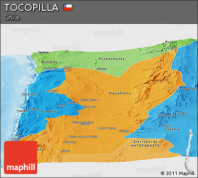 Political Panoramic Map of TOCOPILLA, political shades outside