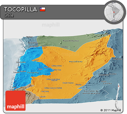 Political Panoramic Map of TOCOPILLA, semi-desaturated