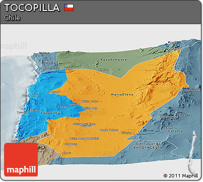 Political Panoramic Map of TOCOPILLA, semi-desaturated