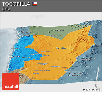 Political Panoramic Map of TOCOPILLA, semi-desaturated