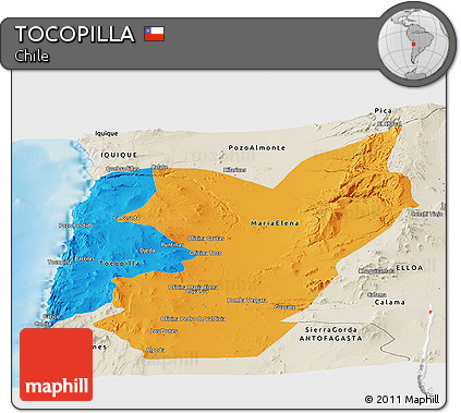 Political Panoramic Map of TOCOPILLA, shaded relief outside