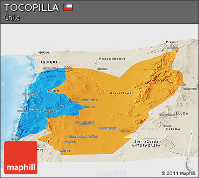 Political Panoramic Map of TOCOPILLA, shaded relief outside