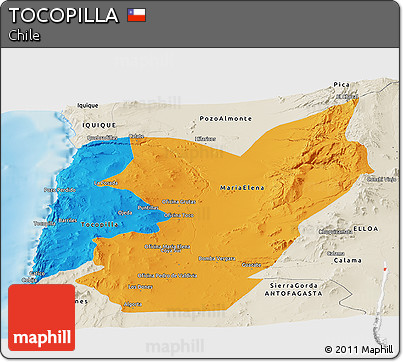 Political Panoramic Map of TOCOPILLA, shaded relief outside