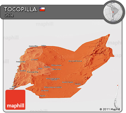 Political Shades Panoramic Map of TOCOPILLA, cropped outside