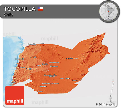 Political Shades Panoramic Map of TOCOPILLA, single color outside