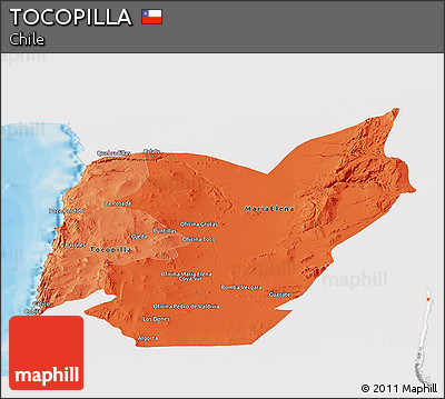 Political Shades Panoramic Map of TOCOPILLA, single color outside