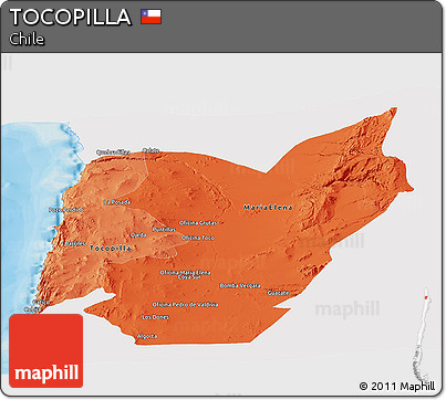 Political Shades Panoramic Map of TOCOPILLA, single color outside