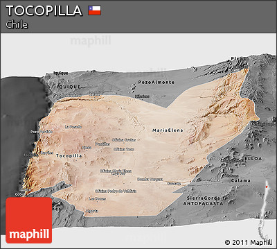 Satellite Panoramic Map of TOCOPILLA, darken, desaturated