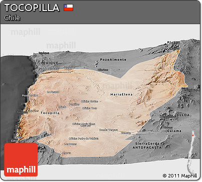 Satellite Panoramic Map of TOCOPILLA, darken, desaturated