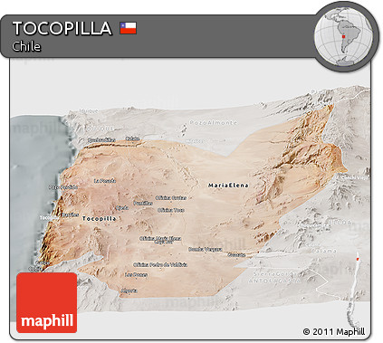 Satellite Panoramic Map of TOCOPILLA, lighten, semi-desaturated