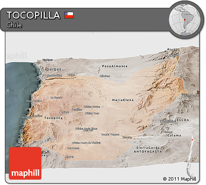 Satellite Panoramic Map of TOCOPILLA, semi-desaturated