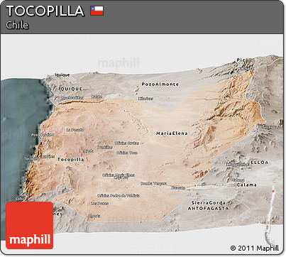Satellite Panoramic Map of TOCOPILLA, semi-desaturated