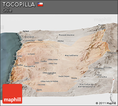 Satellite Panoramic Map of TOCOPILLA, semi-desaturated