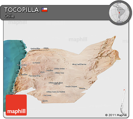 Satellite Panoramic Map of TOCOPILLA, single color outside