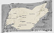 Shaded Relief Panoramic Map of TOCOPILLA, darken, desaturated