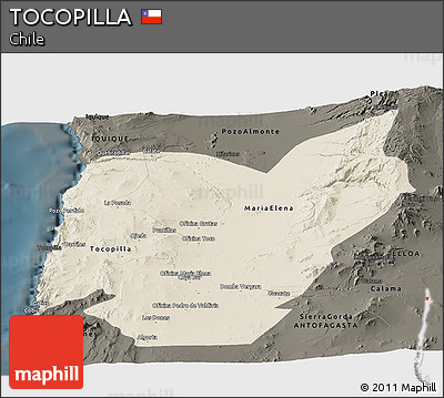 Shaded Relief Panoramic Map of TOCOPILLA, darken