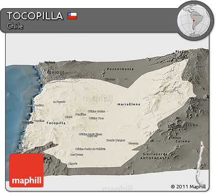 Shaded Relief Panoramic Map of TOCOPILLA, darken