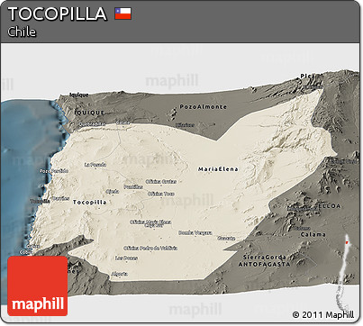 Shaded Relief Panoramic Map of TOCOPILLA, darken