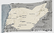Shaded Relief Panoramic Map of TOCOPILLA, darken, semi-desaturated