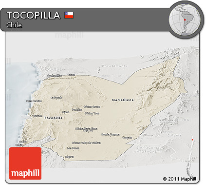 Shaded Relief Panoramic Map of TOCOPILLA, lighten, semi-desaturated