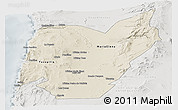 Shaded Relief Panoramic Map of TOCOPILLA, lighten, semi-desaturated