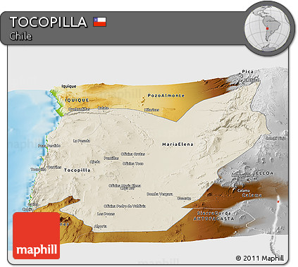 Shaded Relief Panoramic Map of TOCOPILLA, physical outside