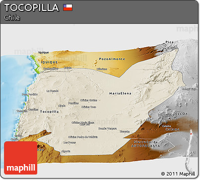 Shaded Relief Panoramic Map of TOCOPILLA, physical outside