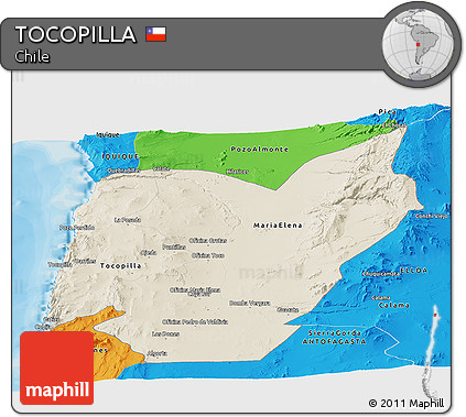 Shaded Relief Panoramic Map of TOCOPILLA, political outside