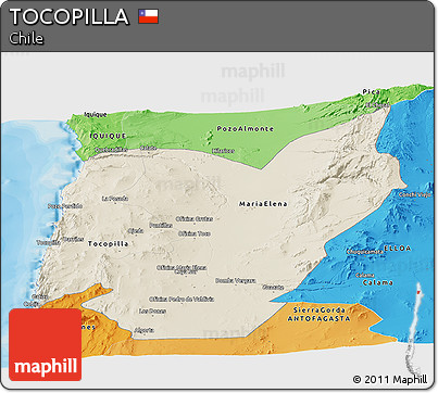 Shaded Relief Panoramic Map of TOCOPILLA, political shades outside