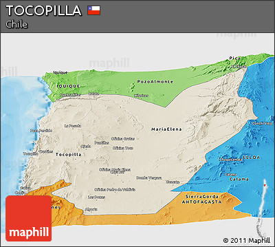 Shaded Relief Panoramic Map of TOCOPILLA, political shades outside