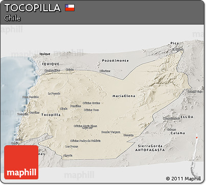 Shaded Relief Panoramic Map of TOCOPILLA, semi-desaturated