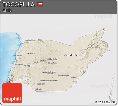 Shaded Relief Panoramic Map of TOCOPILLA, single color outside