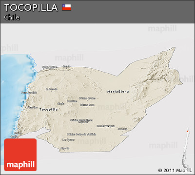 Shaded Relief Panoramic Map of TOCOPILLA, single color outside