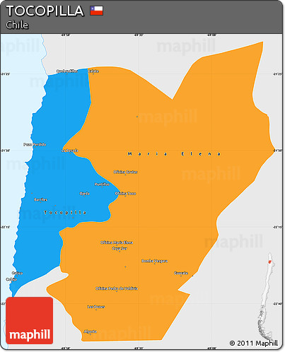 Political Simple Map of TOCOPILLA, single color outside